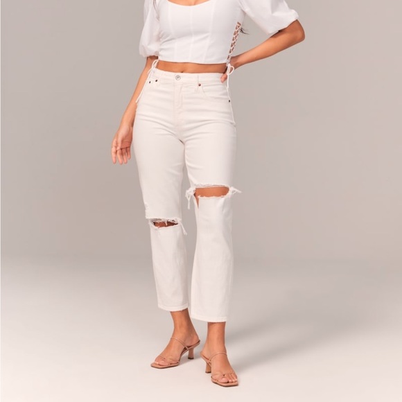 Abercrombie & Fitch Denim - Abercrombie curve love white mom Jean